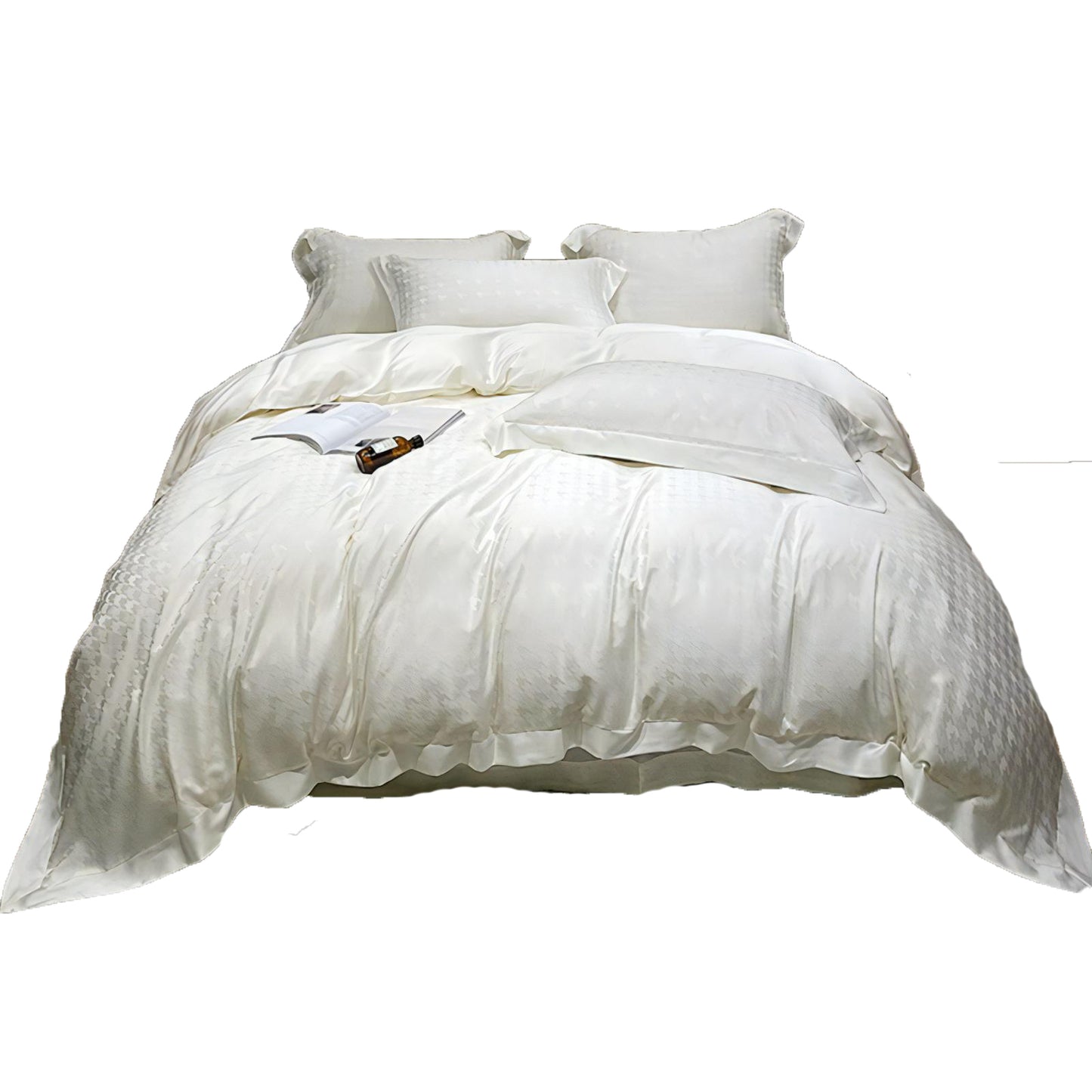 Jacquard Silk White Bedding Set - Duvet Cover Sheet and Pillowcases