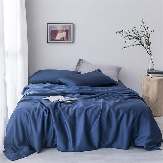 Blue Pillowcase And Flat Sheet Set