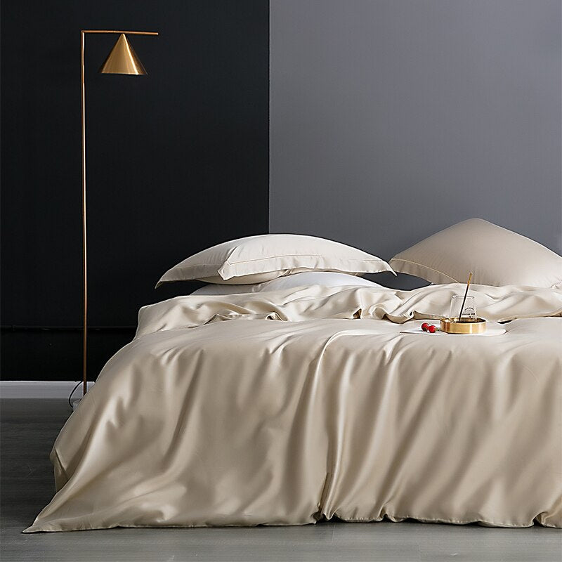 Silk Cream Duvet Bed Cover Set