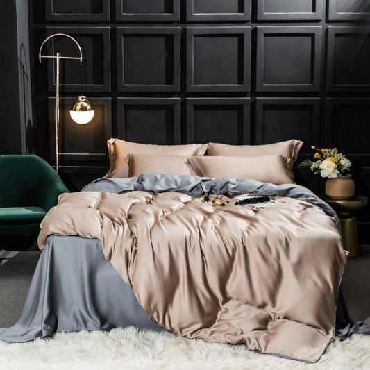 Silk Bed Brown And Gray Cover Set Flat Sheet