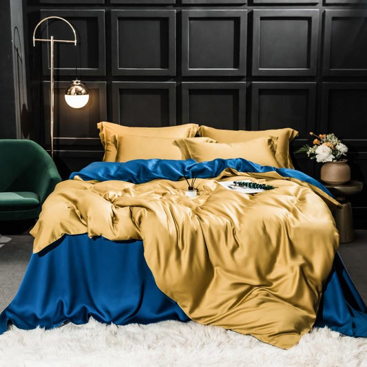 Silk Bed Blue And Yellow Cover Set Flat Sheet