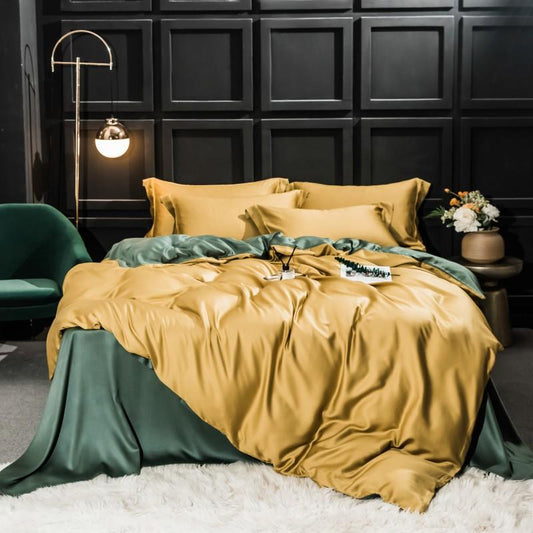 Silk Bed Yellow And Green Cover Set Flat Sheet