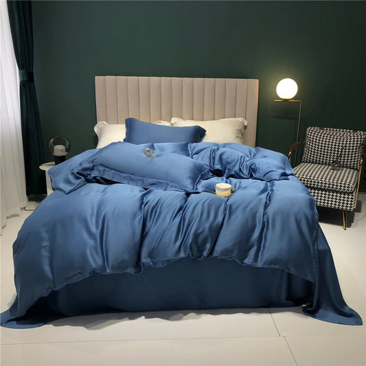 Blue Luxury Green Silk Bedding Set