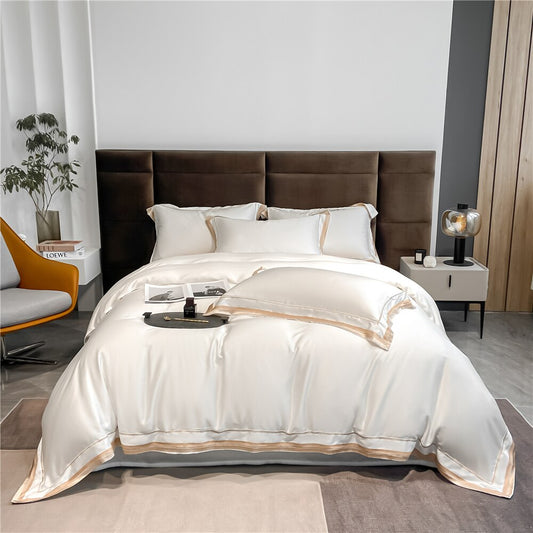 White Top Grade Silk Flat Sheet Bedding Set