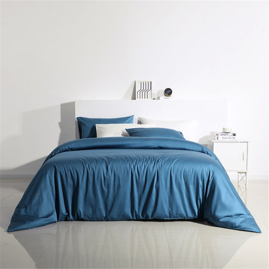 Blue Cotton Bedding Comforter Flat Sheet Pillowcase Set