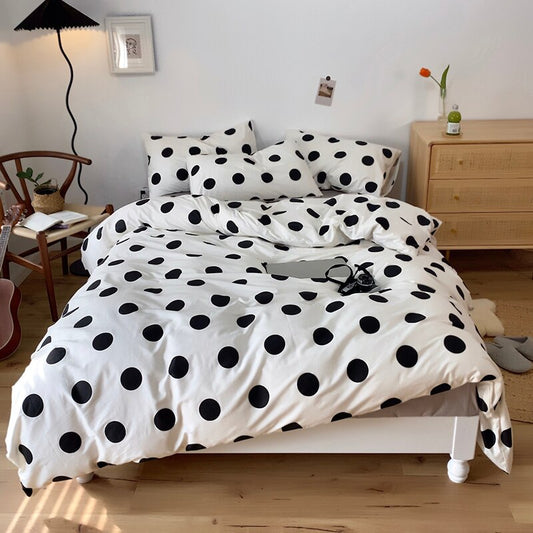 Black Dot Cotton Bedding Printed Cover Flat Sheet Set