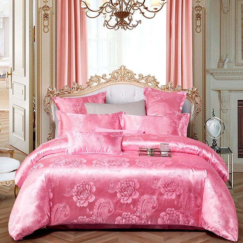 Pink Printed Bedding Cover Flat Sheet Set