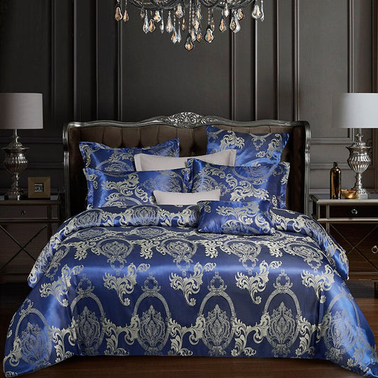 Blue Printed Bedding Cover Pillowcase Flat Sheet Set