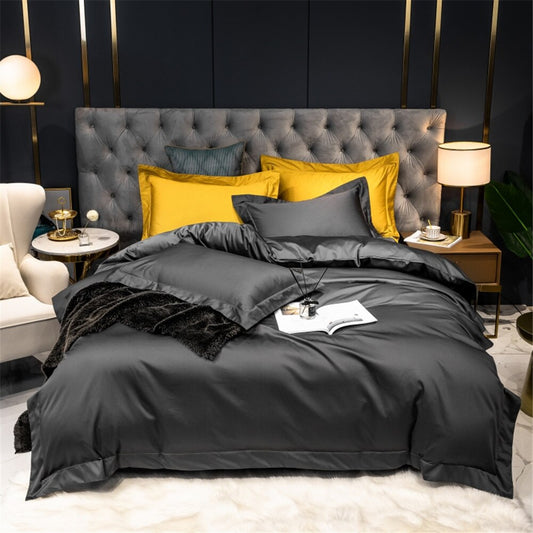 Black Bedding Cotton Cover Flat Sheet Pillowcase Set