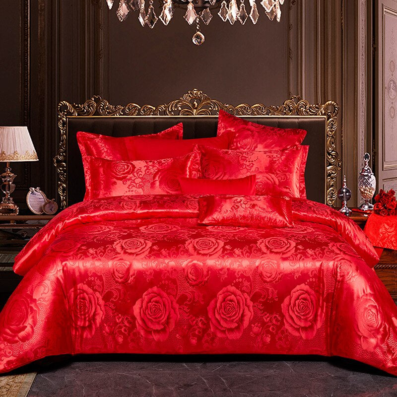 Printed Red Rose Bedding Cover Flat Sheet Set