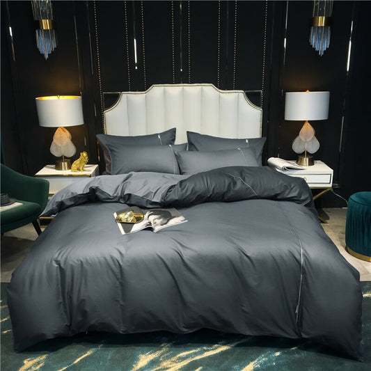 Black Solid Bedding Printed Duvet Cover Pillowcase Flat Sheet Set