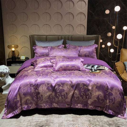 Purple Luxury Jacquard Embroidery Duvet Cover Bedding Set