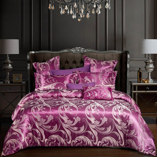 Purple Printed Bedding Cover Pillowcase Flat Sheet Set