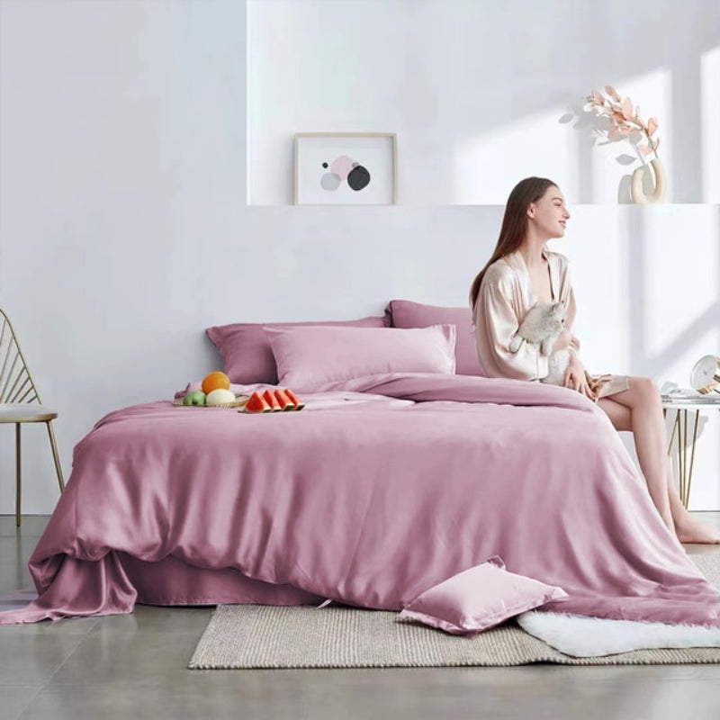 Silk Comfortable Purple Solid Bedding Set