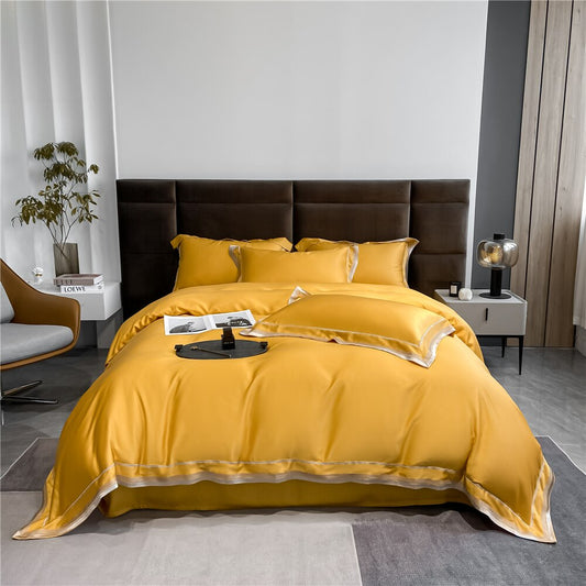 Yellow Top Grade Silk Flat Sheet Bedding Set