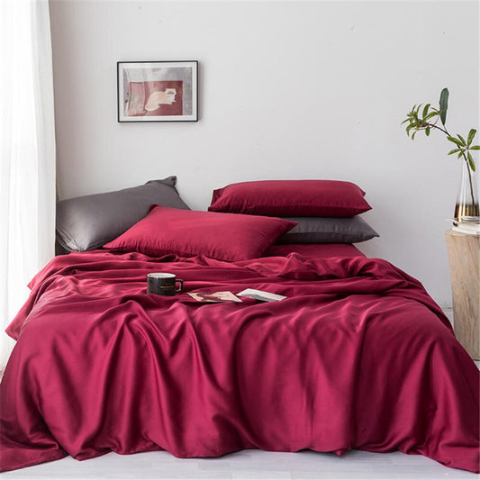 Solid Lustrous Silk Red Bedding Set