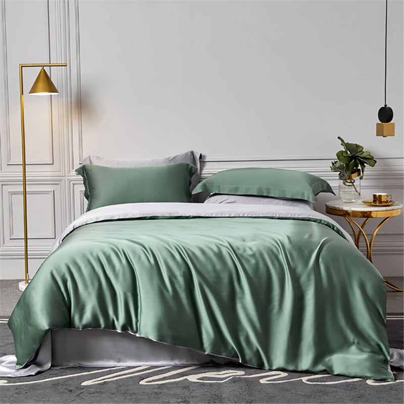 Solid Silk Green Bedding Set