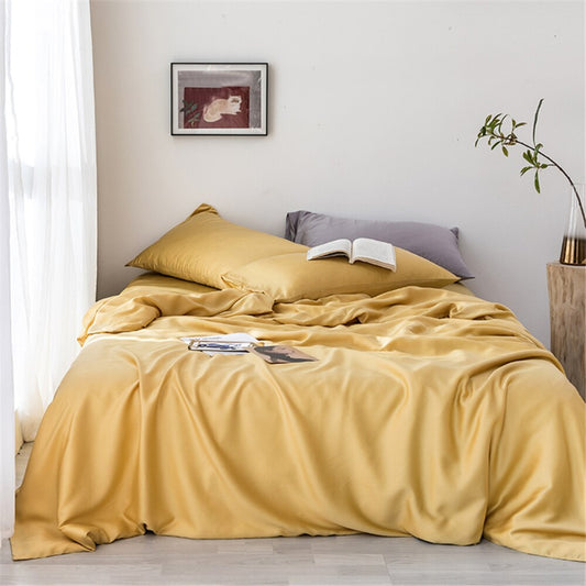 Solid Lustrous Silk Yellow Bedding Set