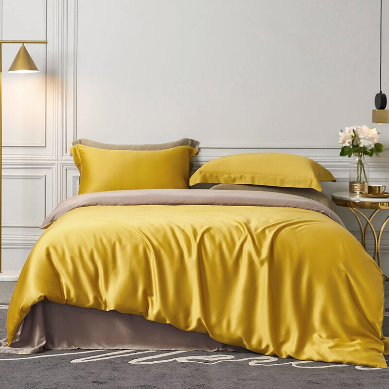 Solid Silk Yellow Bedding Set