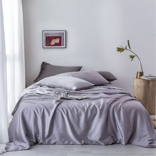 Solid Lustrous Silk Gray Bedding Set