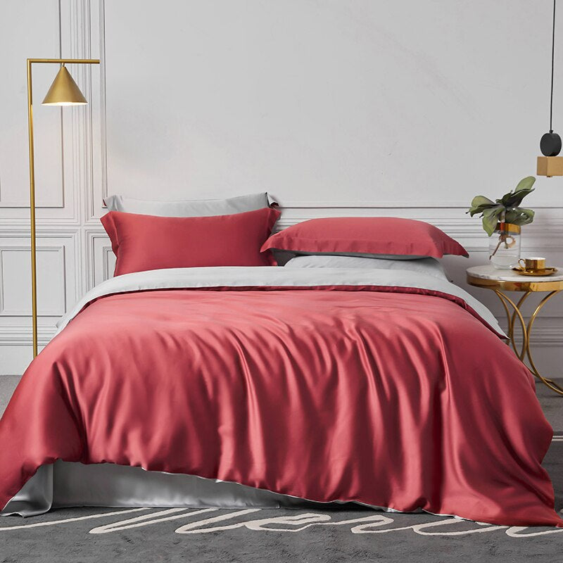 Solid Silk Red Bedding Set