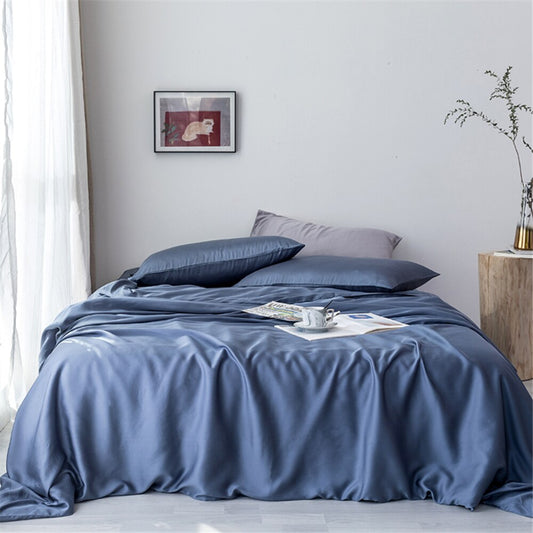 Solid Lustrous Silk Blue Bedding Set