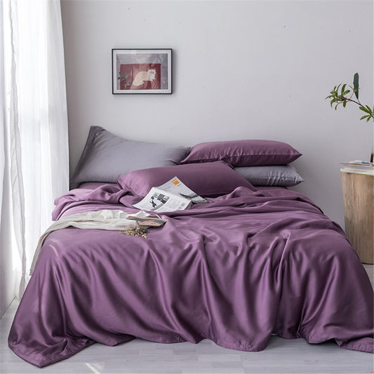 Solid Lustrous Silk Purple Bedding Set